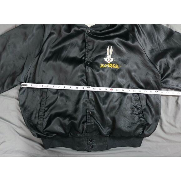 Bugs Bunny Happy Birthday 1990 Black Bomber Satin Jacket S XXL Vintage 2 Glasses - Picture 16 of 16